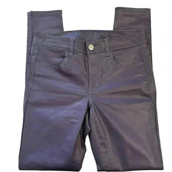 American Eagle Outfitters Coated High Rise  Skinny Jeans Jeggings Purple Size 4 - Picture 13 of 14